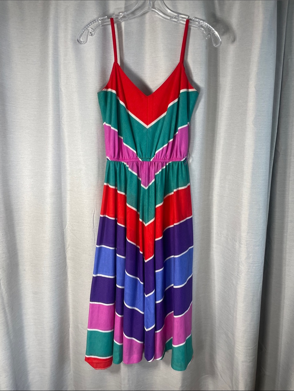 Lanz Original 1970's Colorblock Chevron Maxi Dress - Red, Green, Purple